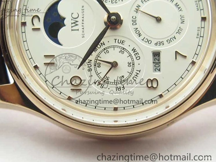 MIROTIME 0218 Compact Portugieser Perpetual Calendar IW503302 RG V9F 1:1 Best Edition White Dial on Brown Leather Strap A 7113